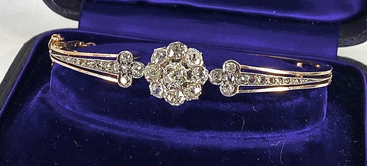 Bracelet en or 18 carats et argent ,serti de diamants, époque Napoléon III - Castafiore