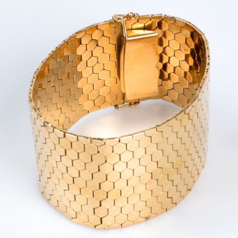 Bracelet en or jaune 18 carats en maille paillasson avec fermoir cliquet et huit de sureté - Castafiore
