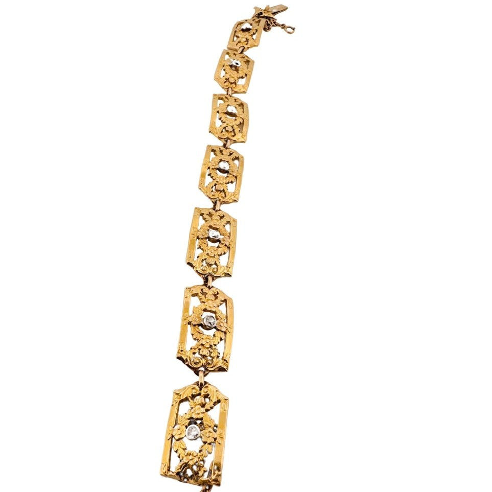 Bracelet en or jaune à maillons rectangulaires et diamants - Castafiore