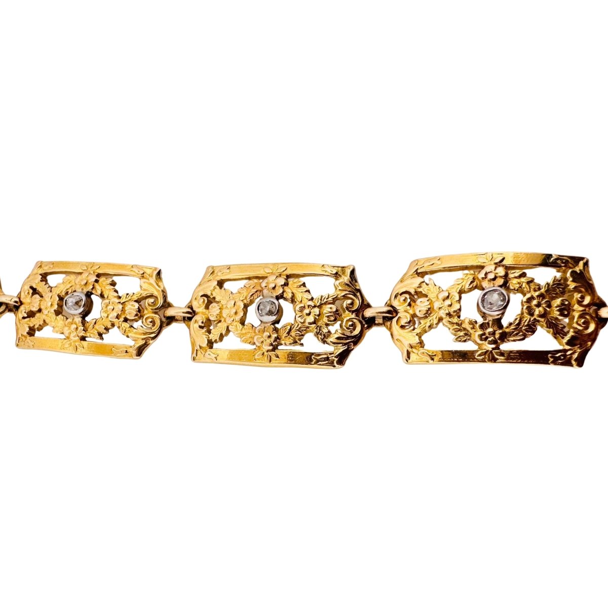 Bracelet en or jaune à maillons rectangulaires et diamants - Castafiore