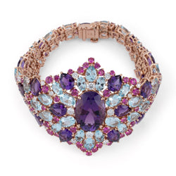 Bracelet en or jaune, améthystes, diamants, saphirs roses et topazes - Castafiore