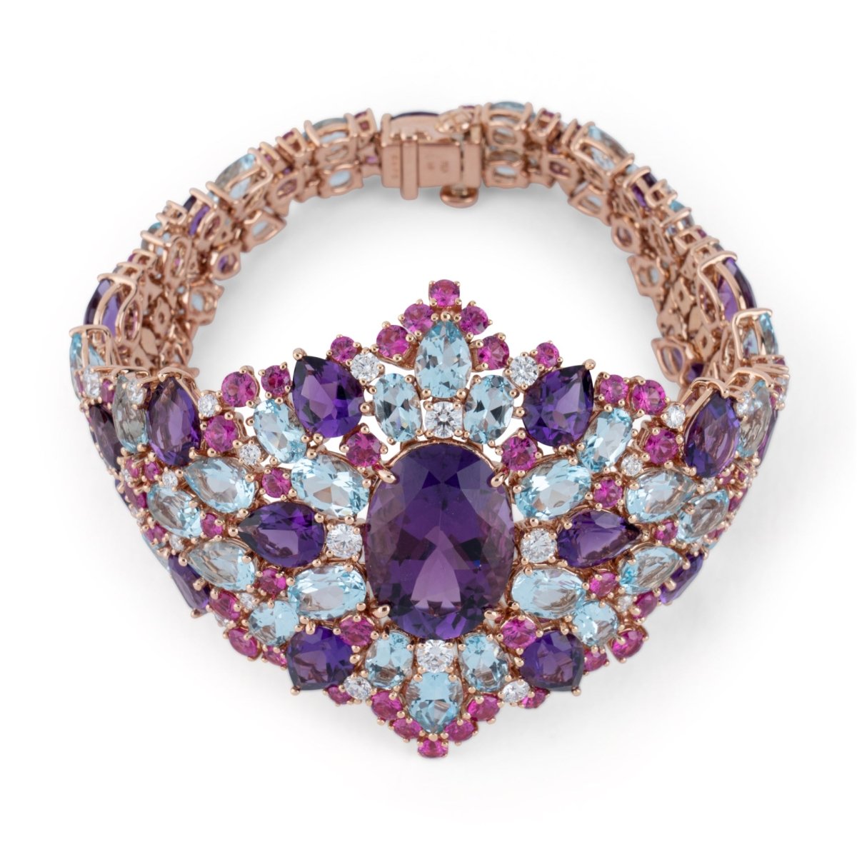 Bracelet en or jaune, améthystes, diamants, saphirs roses et topazes - Castafiore