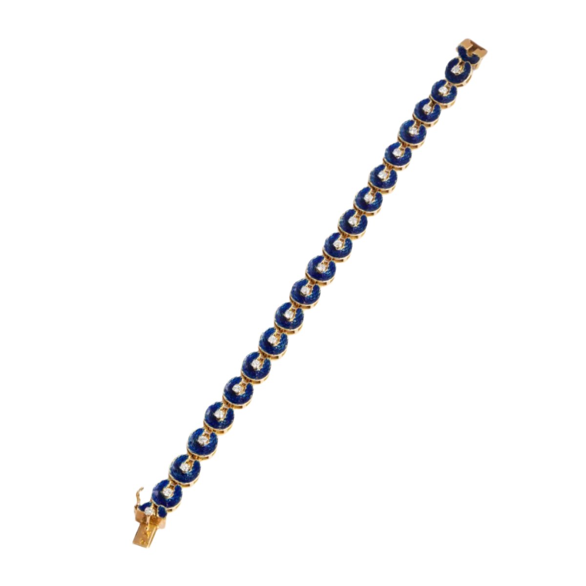 Bracelet en or jaune, émail bleu, sertie d'un diamant - Castafiore