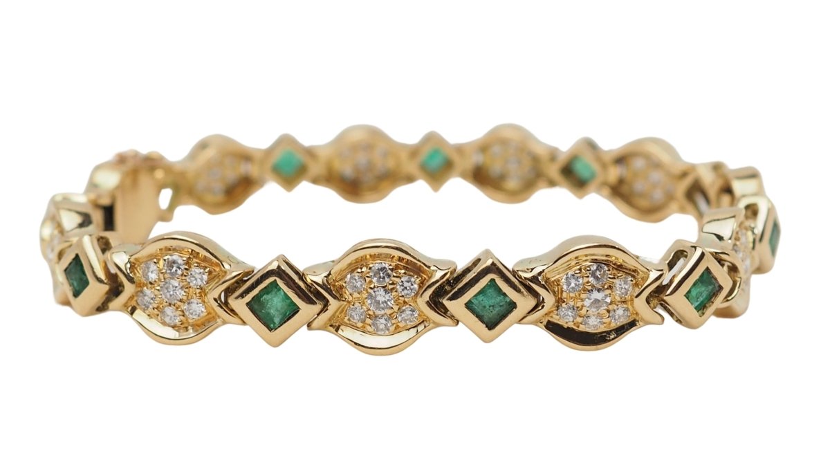 Bracelet en or jaune, émeraudes et diamants - Castafiore