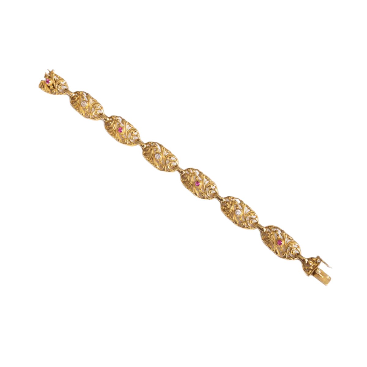 Bracelet en or jaune filigrané, diamants et rubis - Castafiore