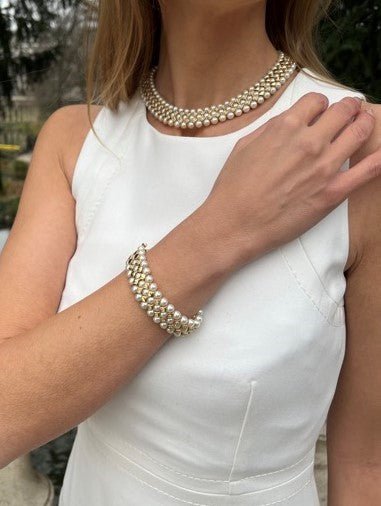 Bracelet en or jaune, perles et diamants - Castafiore