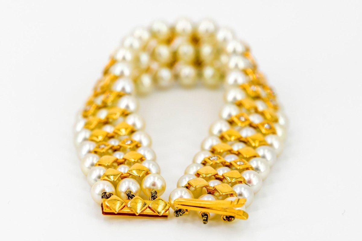 Bracelet en or jaune, perles et diamants - Castafiore