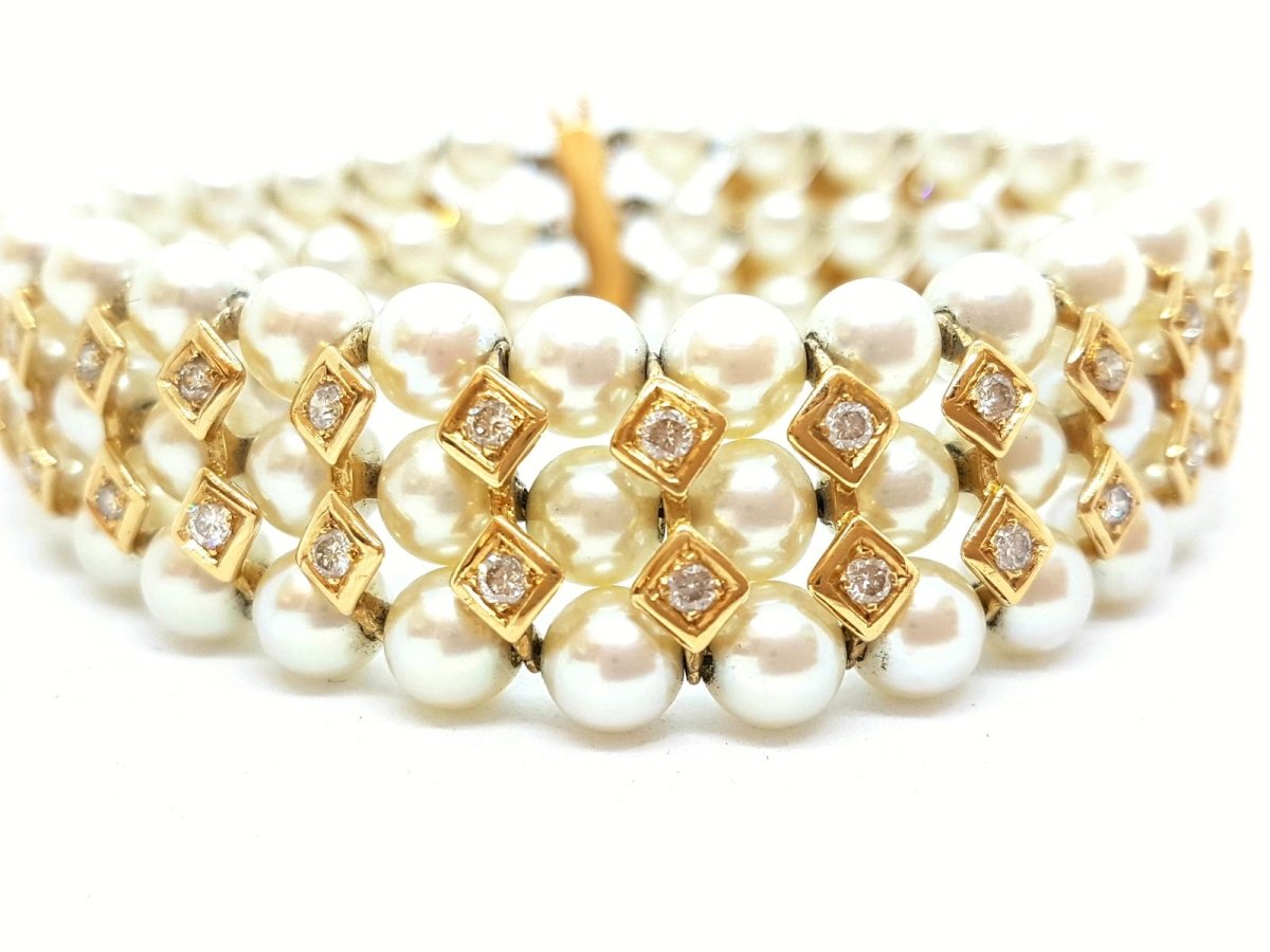 Bracelet en or jaune, perles et diamants - Castafiore