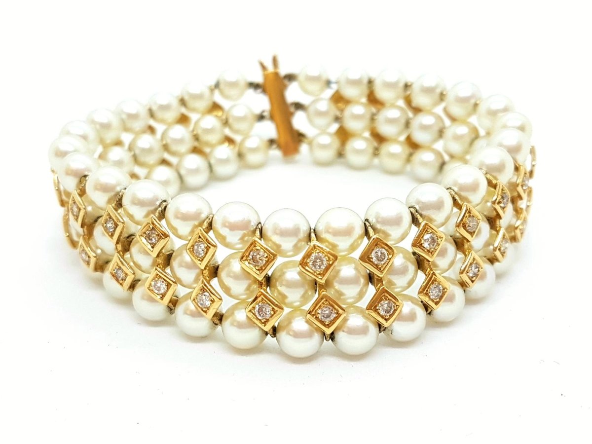 Bracelet en or jaune, perles et diamants - Castafiore