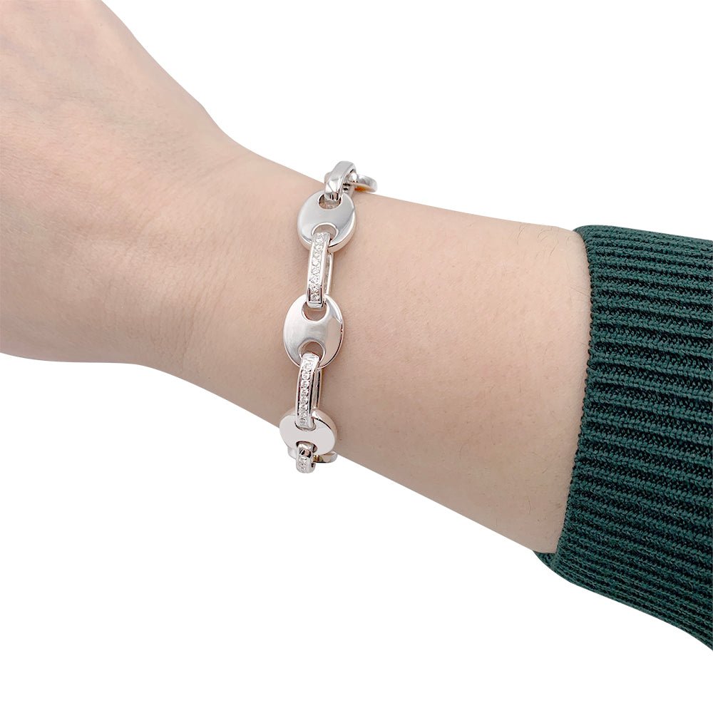Bracelet fantaisie, or blanc, diamants - Castafiore