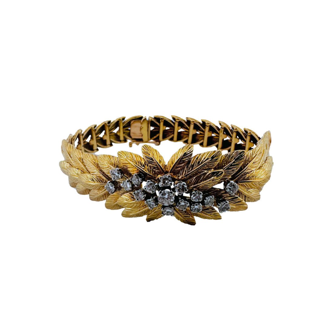 Bracelet feuillage en or jaune et diamants - Castafiore