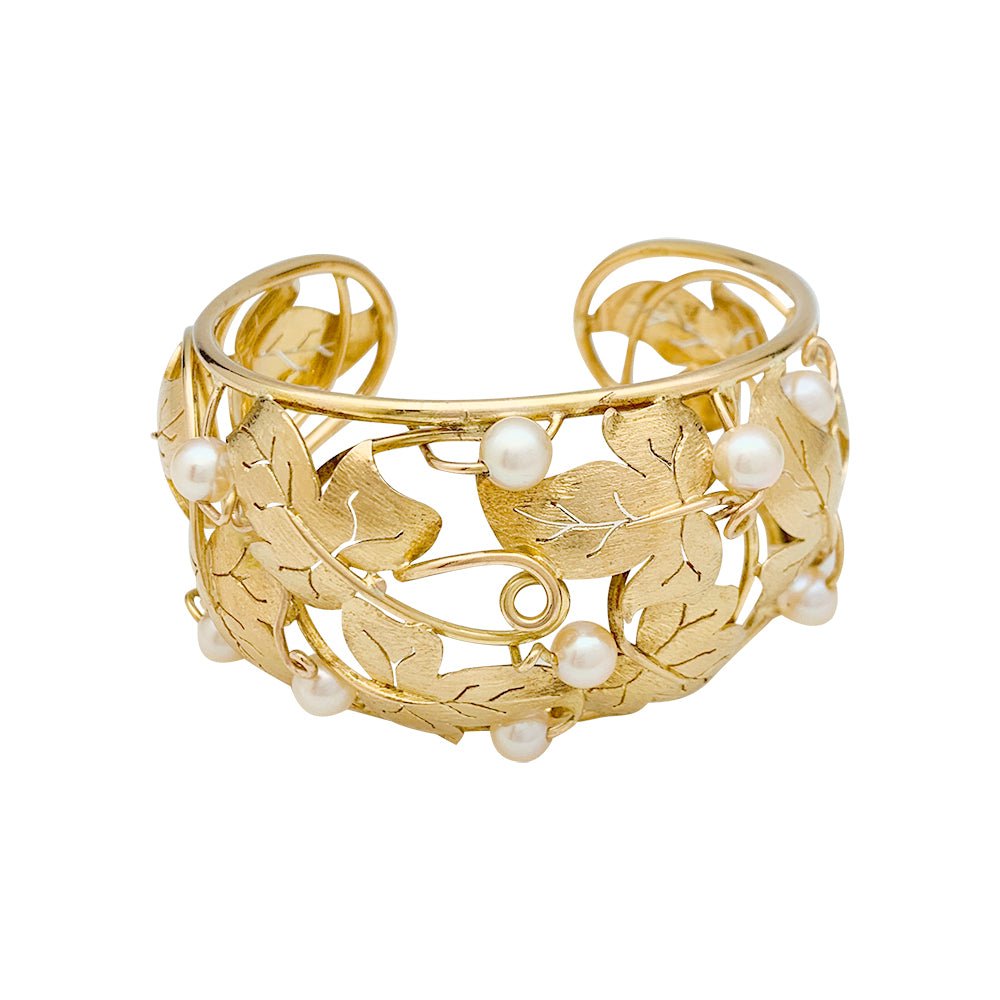 Bracelet feuilles de lierre en or jaune et perles - Castafiore