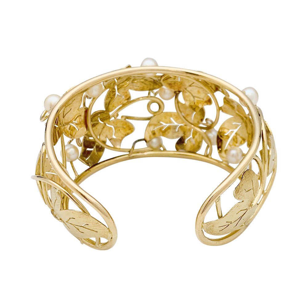 Bracelet feuilles de lierre en or jaune et perles - Castafiore