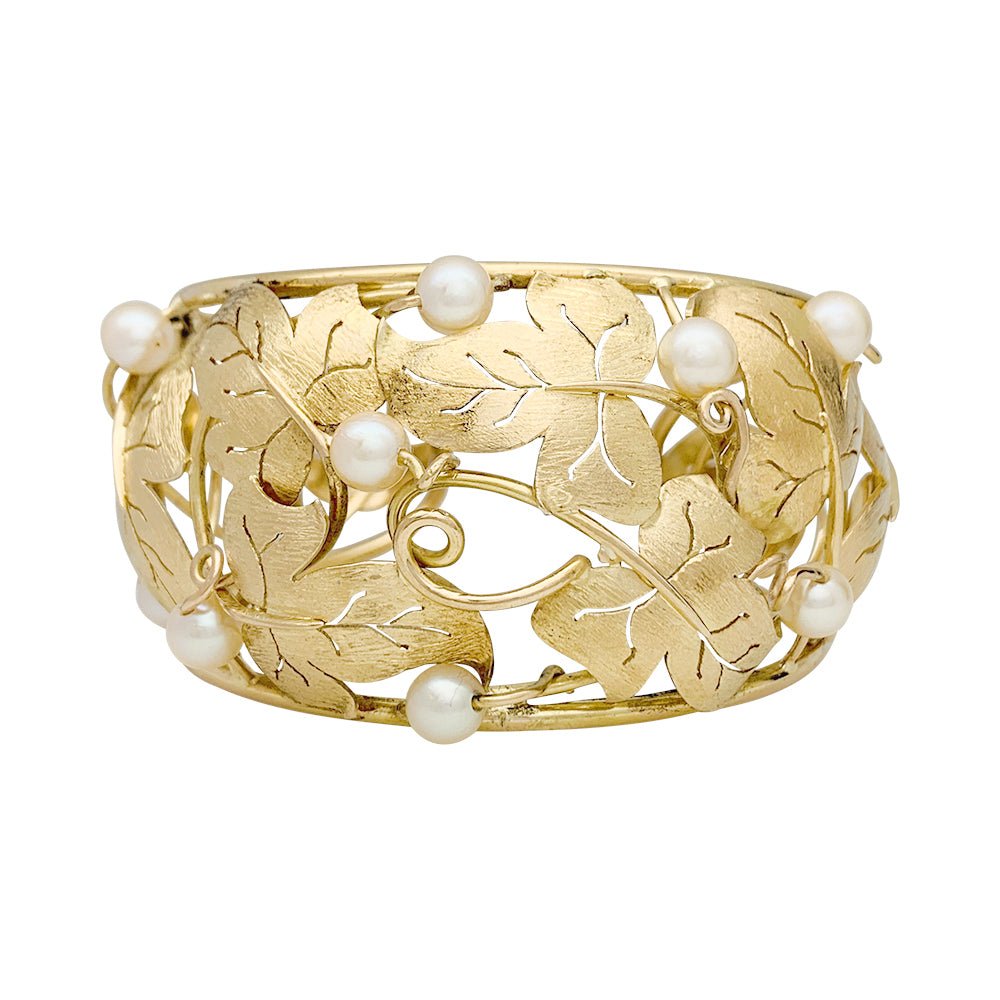Bracelet feuilles de lierre en or jaune et perles - Castafiore
