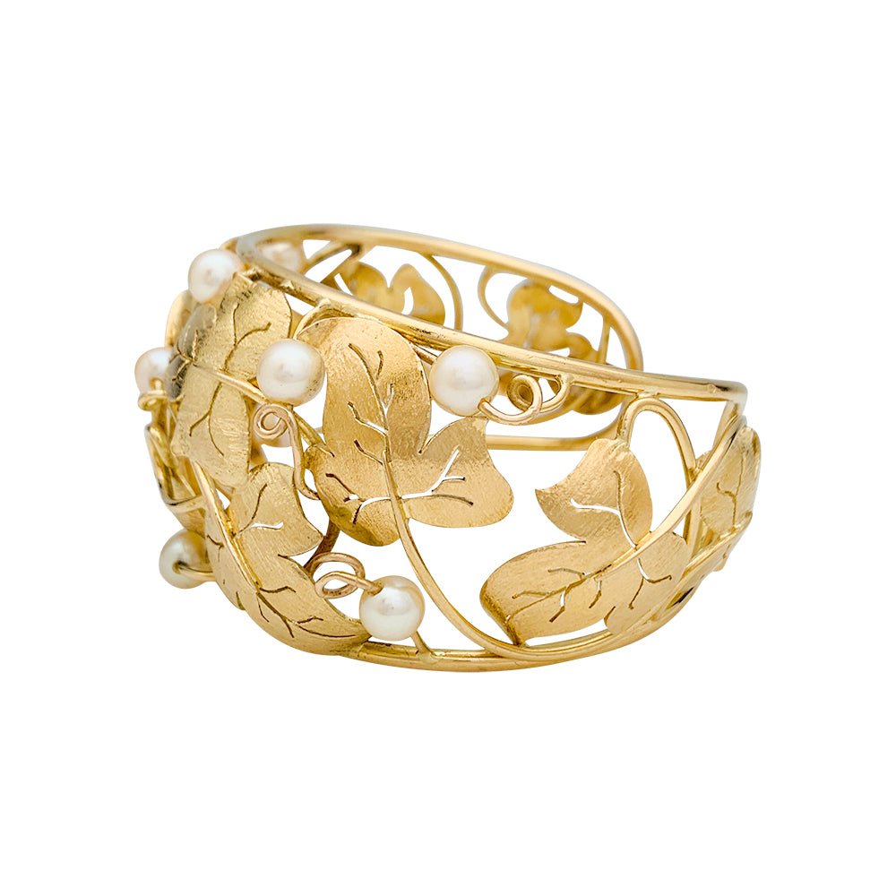 Bracelet feuilles de lierre en or jaune et perles - Castafiore