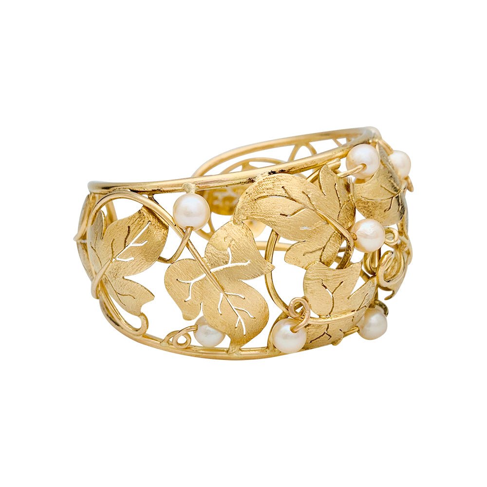 Bracelet feuilles de lierre en or jaune et perles - Castafiore