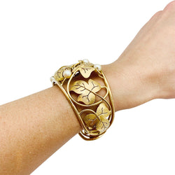 Bracelet feuilles de lierre en or jaune et perles - Castafiore