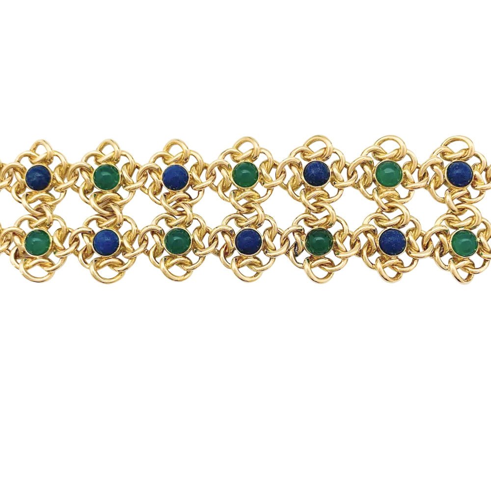 Bracelet fleurettes en or jaune, chrysoprases et lapis lazuli - Castafiore