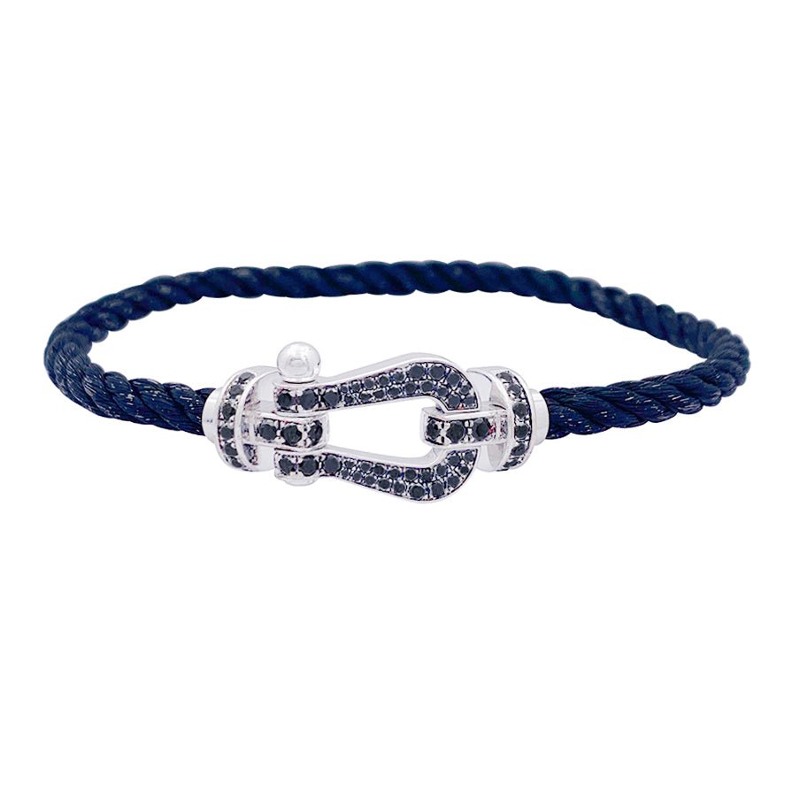 Bracelet FRED "Force 10" en or blanc, acier et diamants noirs - Castafiore