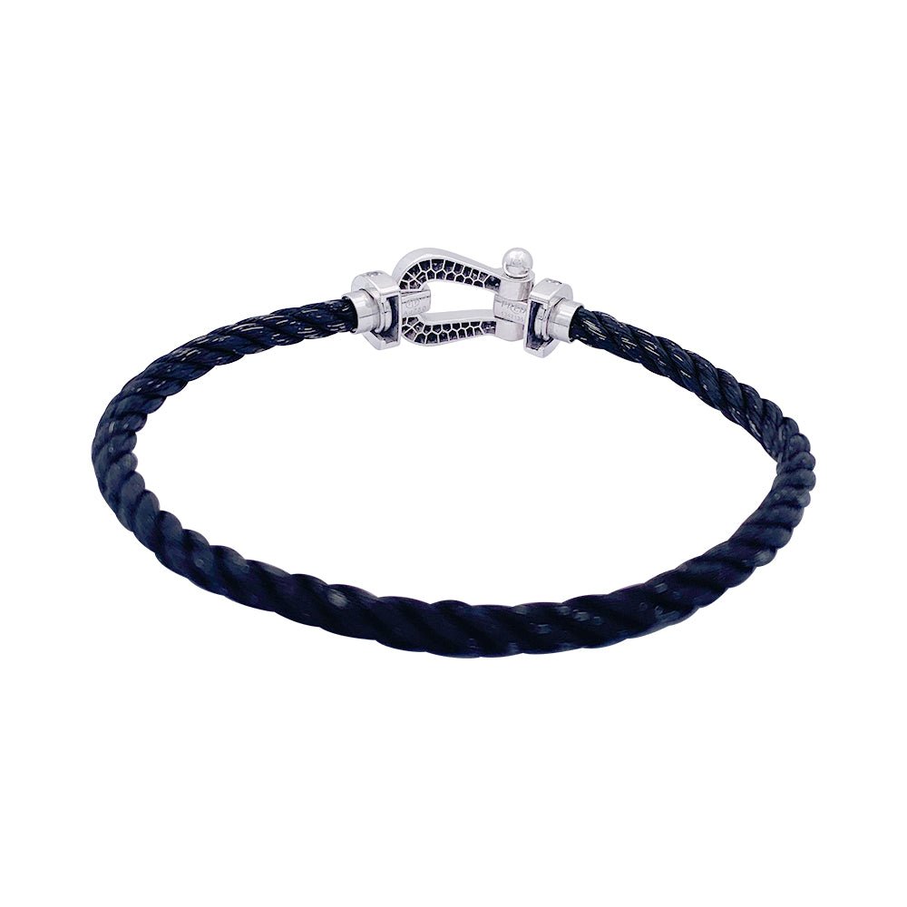 Bracelet FRED "Force 10" en or blanc, acier et diamants noirs - Castafiore