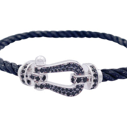 Bracelet FRED "Force 10" en or blanc, acier et diamants noirs - Castafiore