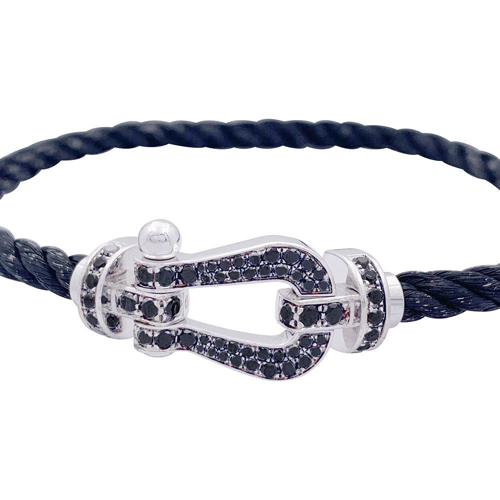 Bracelet FRED "Force 10" en or blanc, acier et diamants noirs - Castafiore