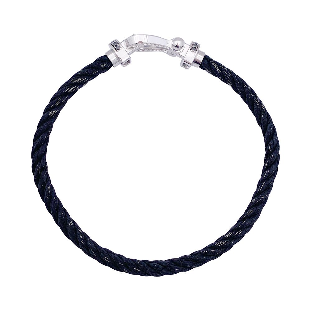 Bracelet FRED "Force 10" en or blanc, acier et diamants noirs - Castafiore