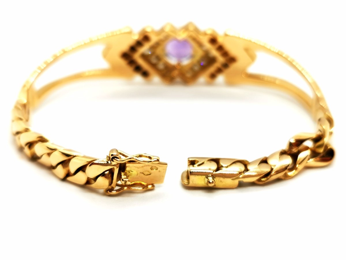 Bracelet géométrique en or jaune, améthyste et diamants - Castafiore