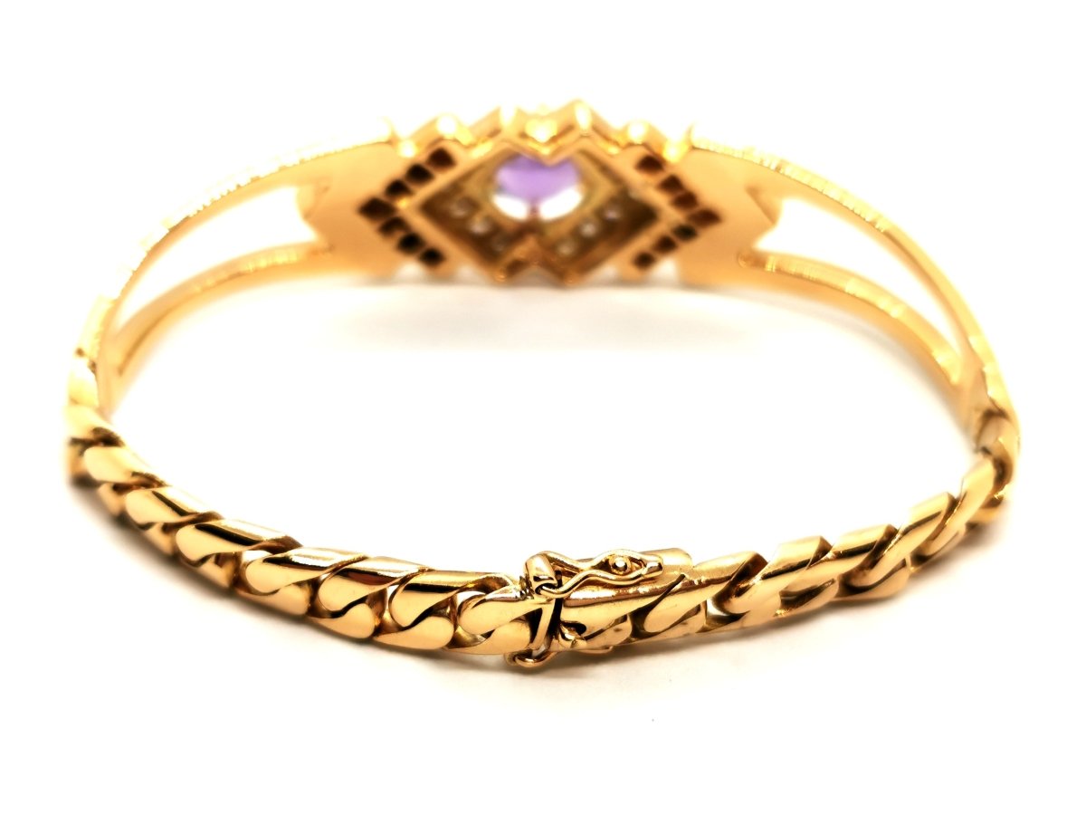 Bracelet géométrique en or jaune, améthyste et diamants - Castafiore