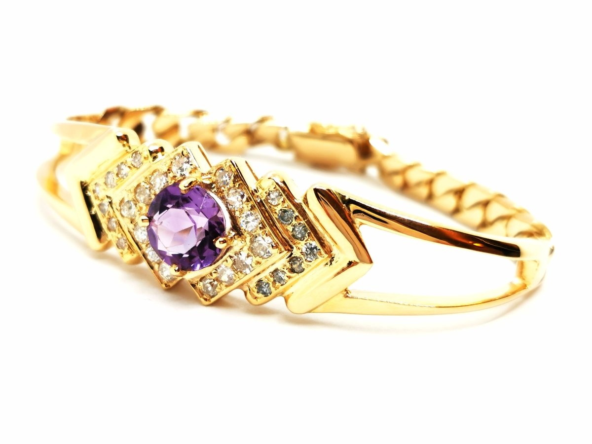 Bracelet géométrique en or jaune, améthyste et diamants - Castafiore