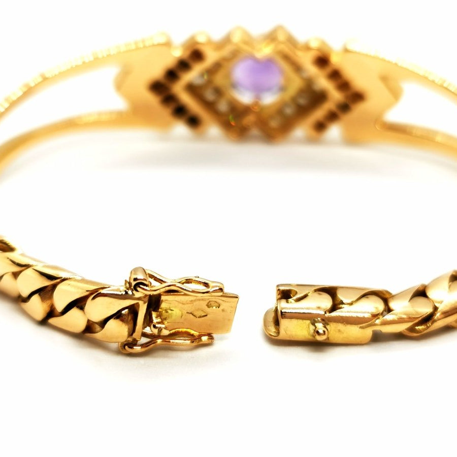 Bracelet géométrique en or jaune, améthyste et diamants - Castafiore