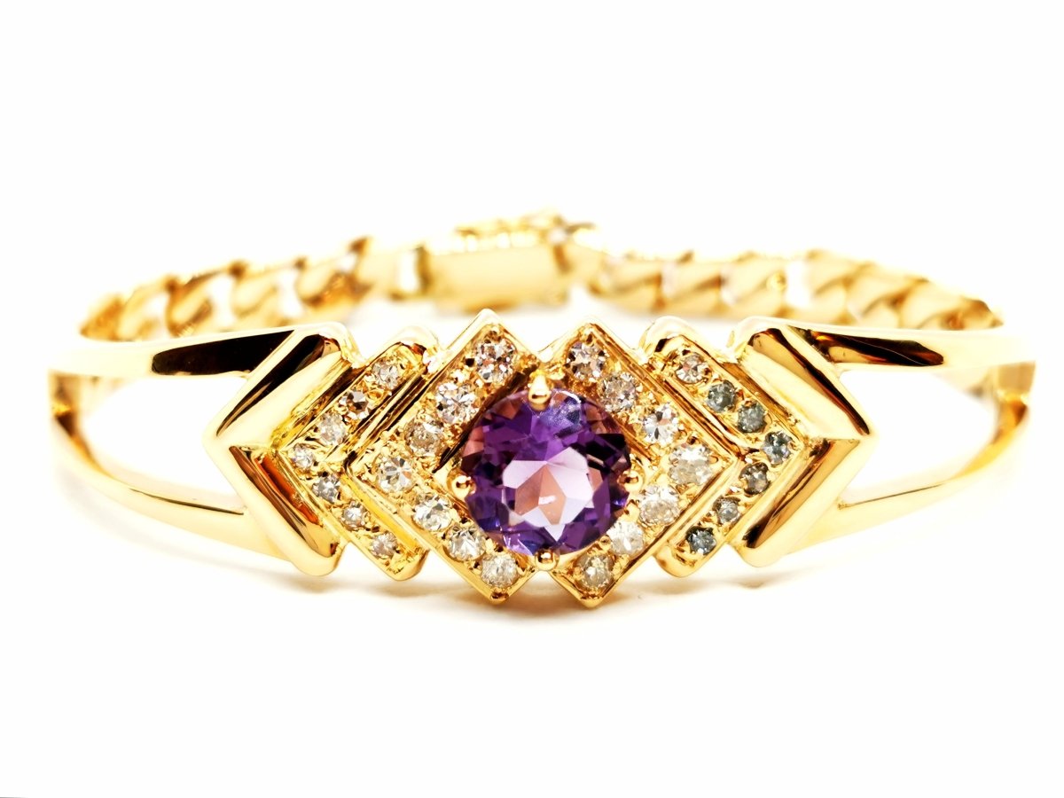 Bracelet géométrique en or jaune, améthyste et diamants - Castafiore