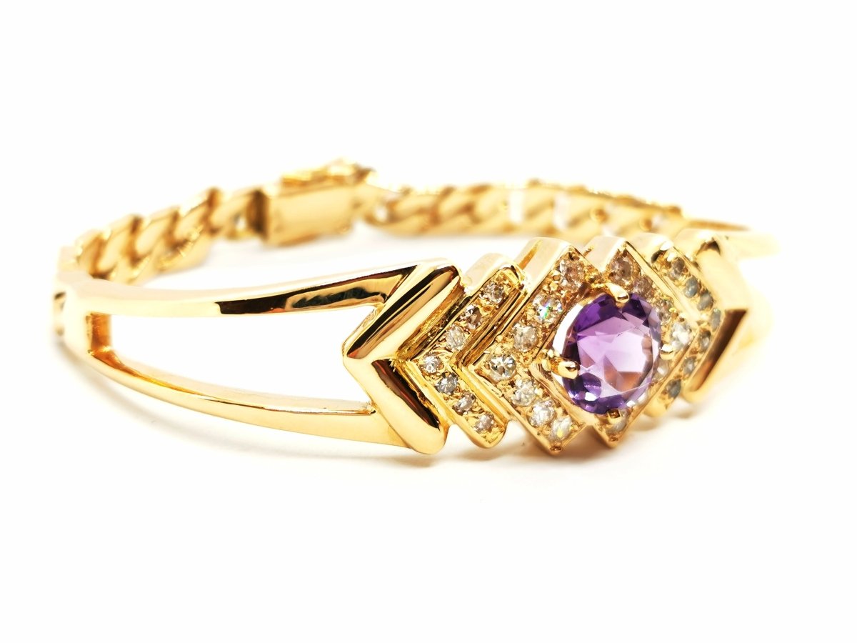 Bracelet géométrique en or jaune, améthyste et diamants - Castafiore