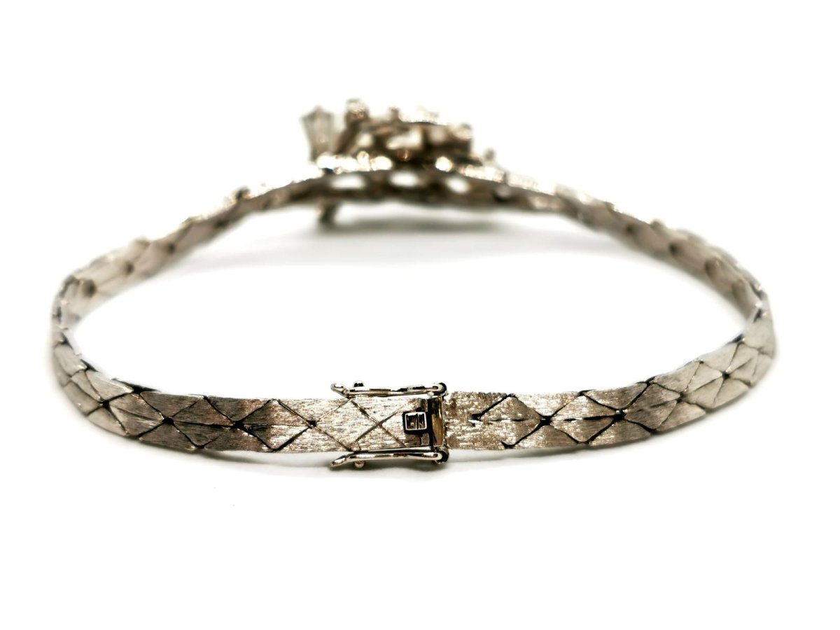 Bracelet géométrique motif feuillage en or blanc, perles et diamants - Castafiore