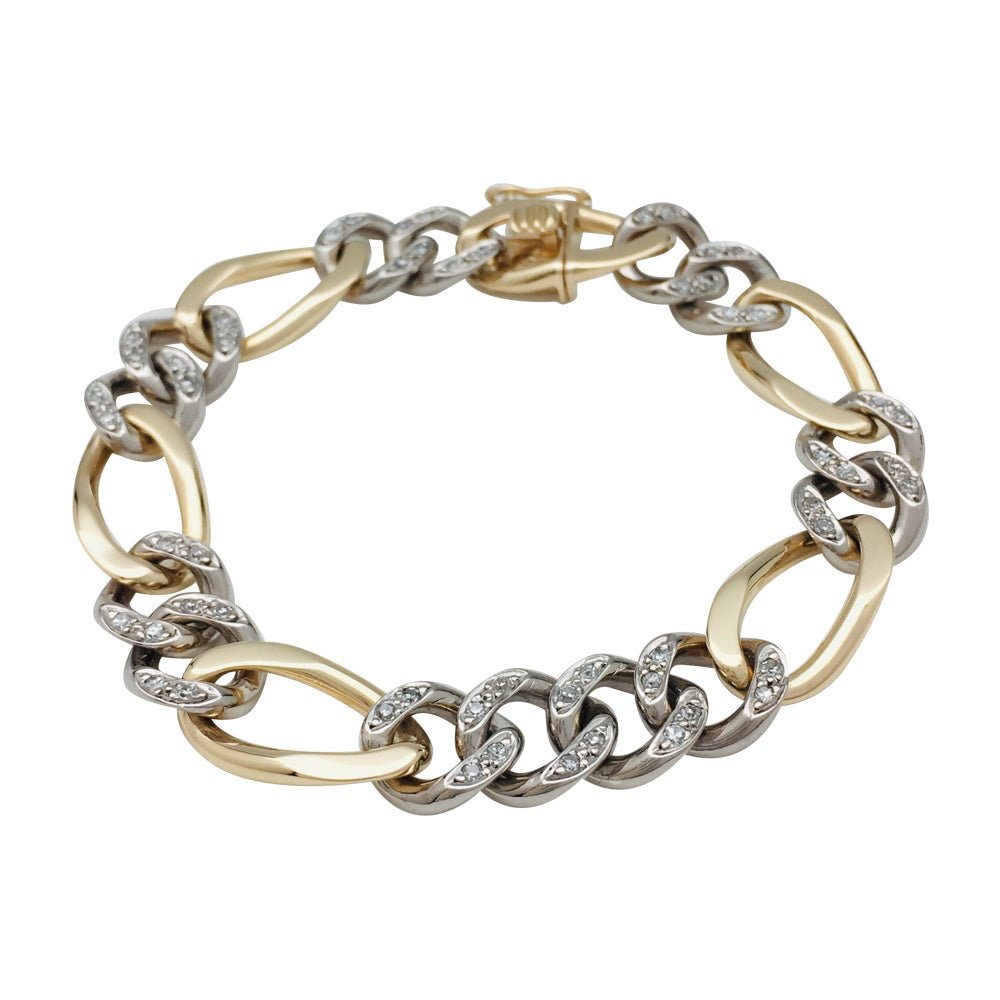 Bracelet gourmette en or blanc et jaune, diamants - Castafiore