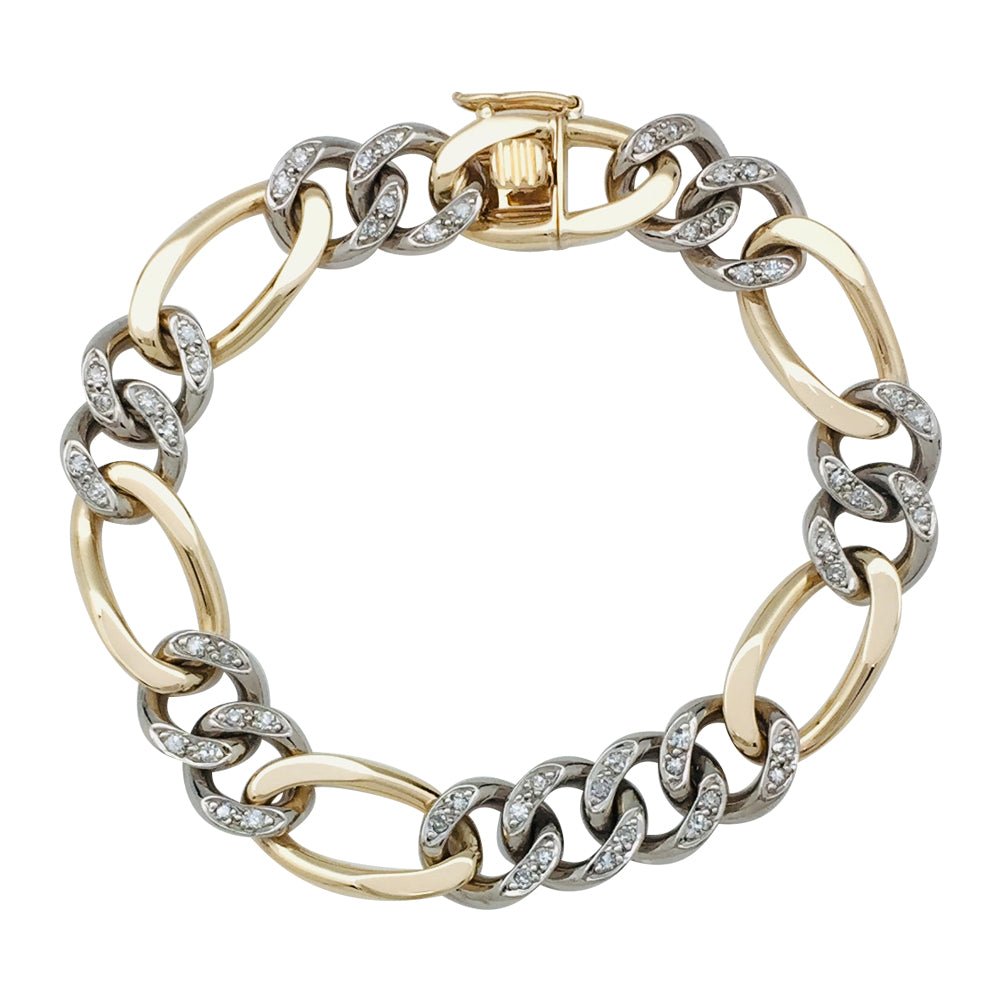 Bracelet gourmette en or blanc et jaune, diamants - Castafiore