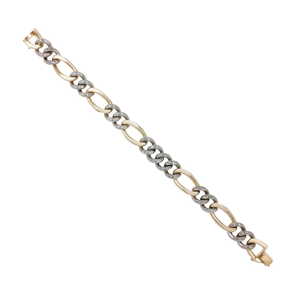 Bracelet gourmette en or blanc et jaune, diamants - Castafiore