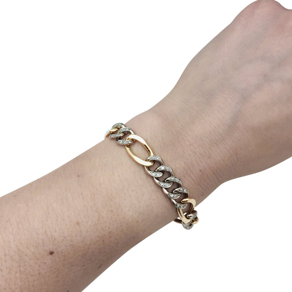 Bracelet gourmette en or blanc et jaune, diamants - Castafiore