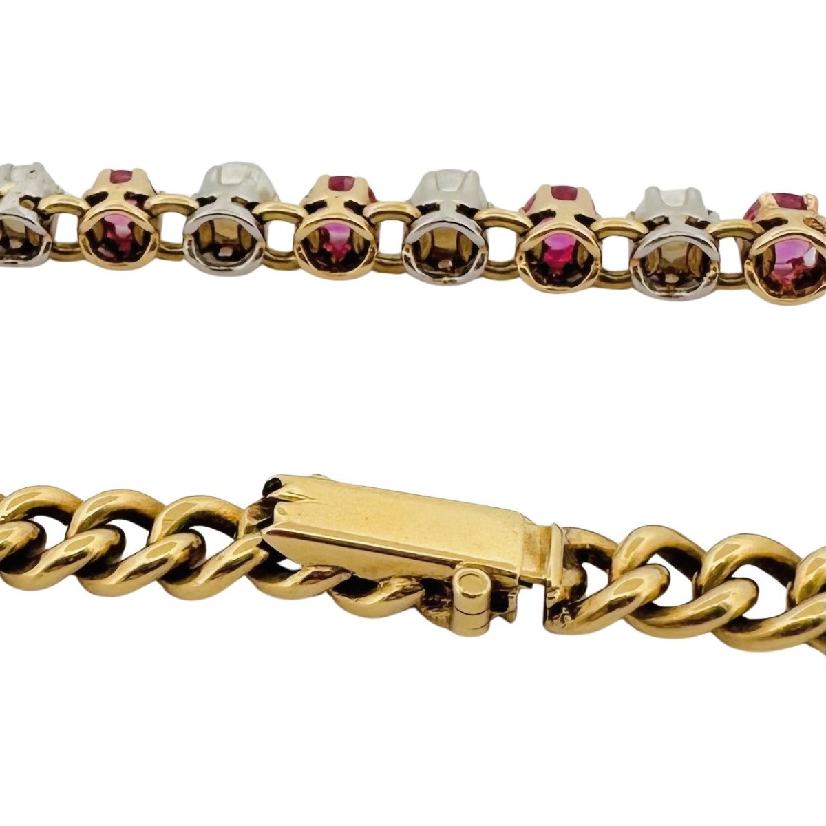 Bracelet Gourmette en or jaune, perles et pierres roses - Castafiore