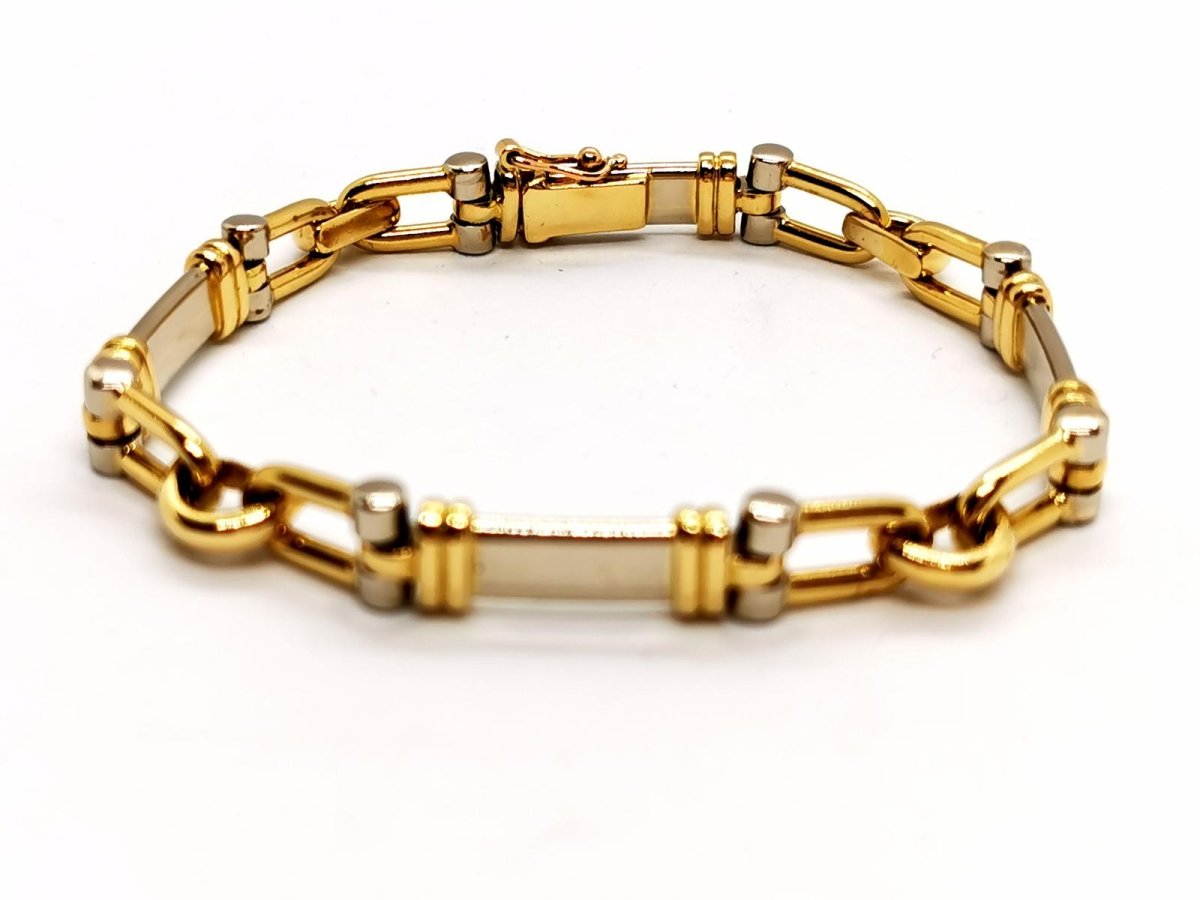 Bracelet Gourmette étrier en ors jaune et blanc - Castafiore