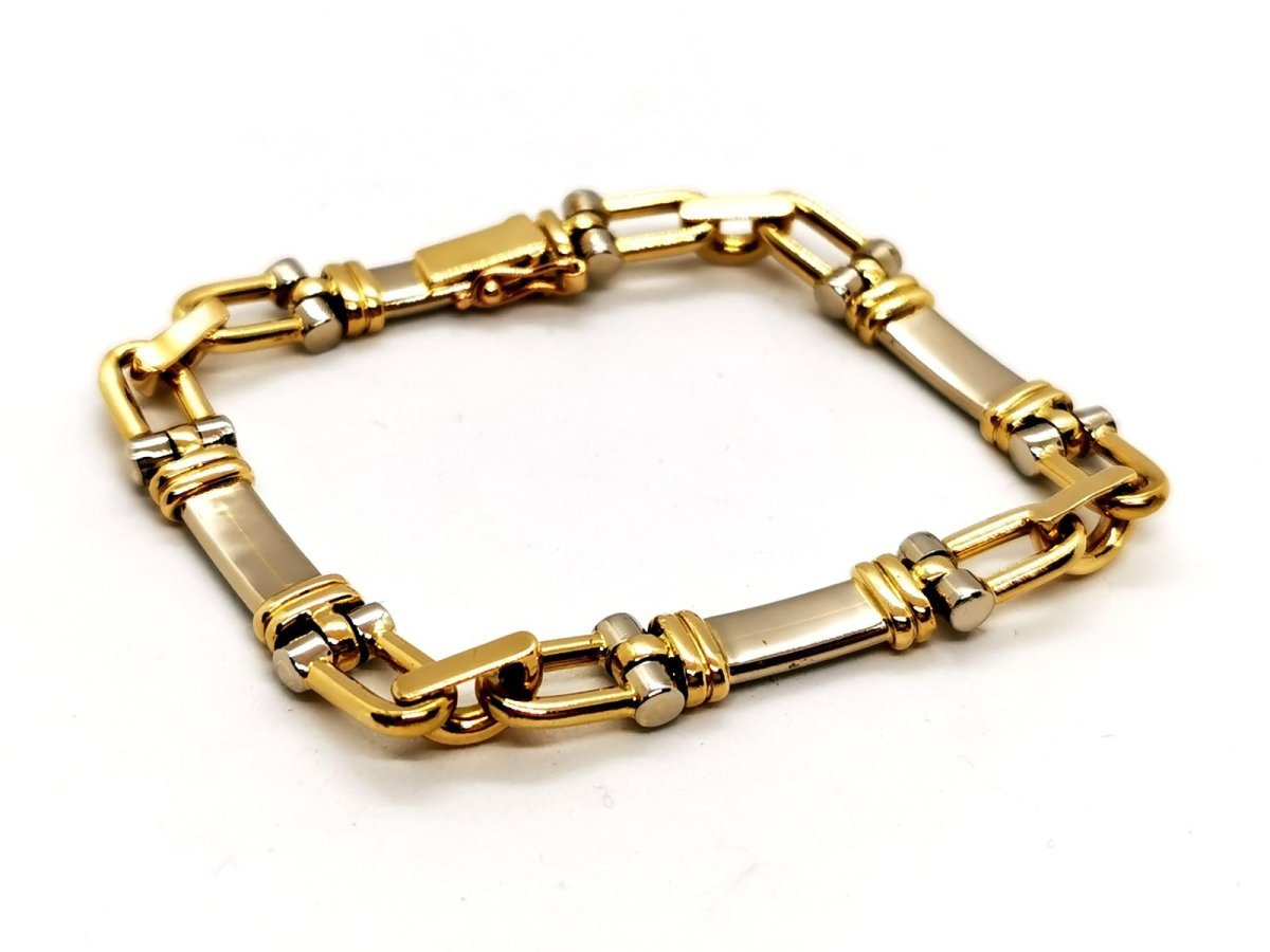 Bracelet Gourmette étrier en ors jaune et blanc - Castafiore