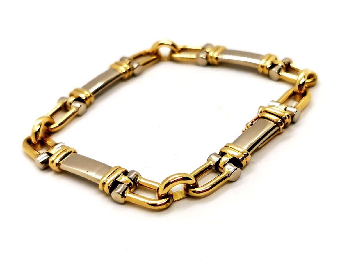 Bracelet Gourmette étrier en ors jaune et blanc - Castafiore