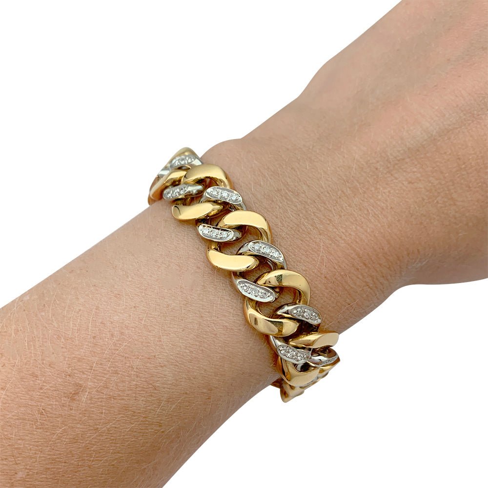 Bracelet gourmette Fred or jaune et blanc, diamants - Castafiore