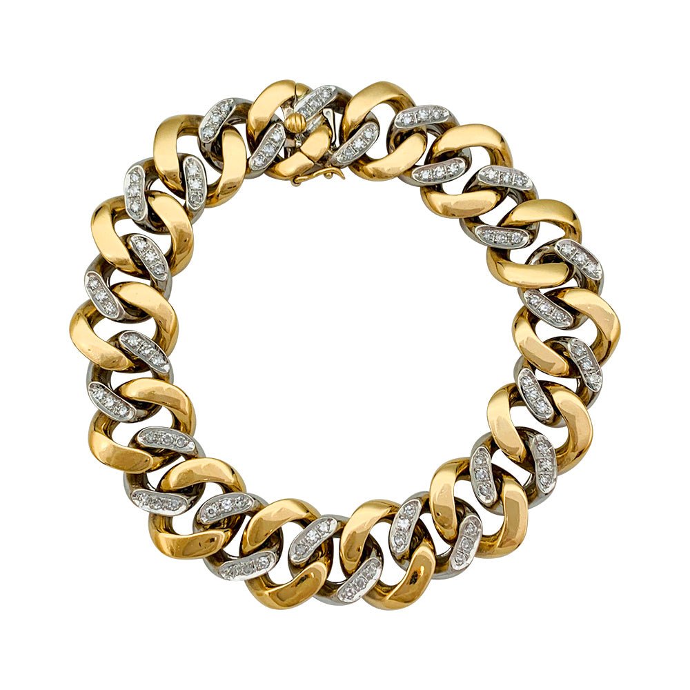 Bracelet gourmette Fred or jaune et blanc, diamants - Castafiore