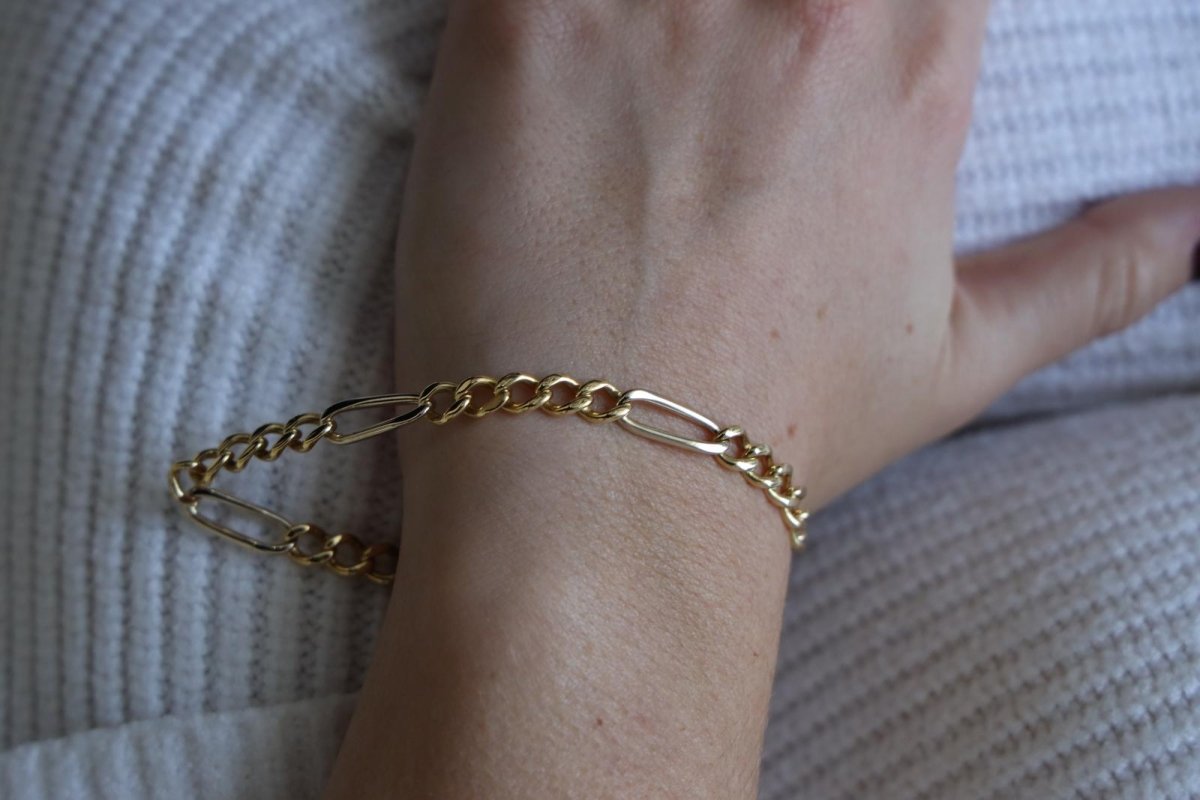 Bracelet Gourmette maille alternée en or jaune - Castafiore