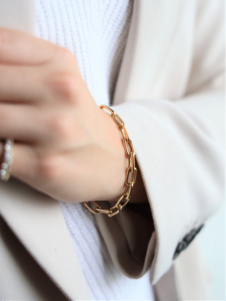 Bracelet Gourmette maille forçat en or jaune - Castafiore