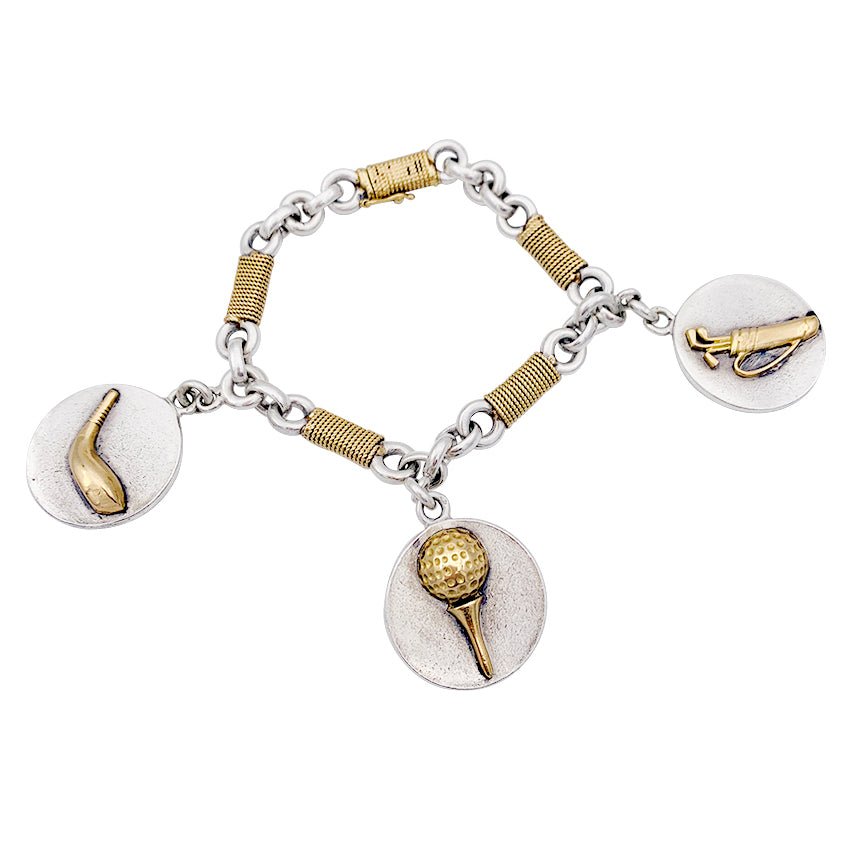 Bracelet HERMÈS "Golf" en or jaune et argent - Castafiore