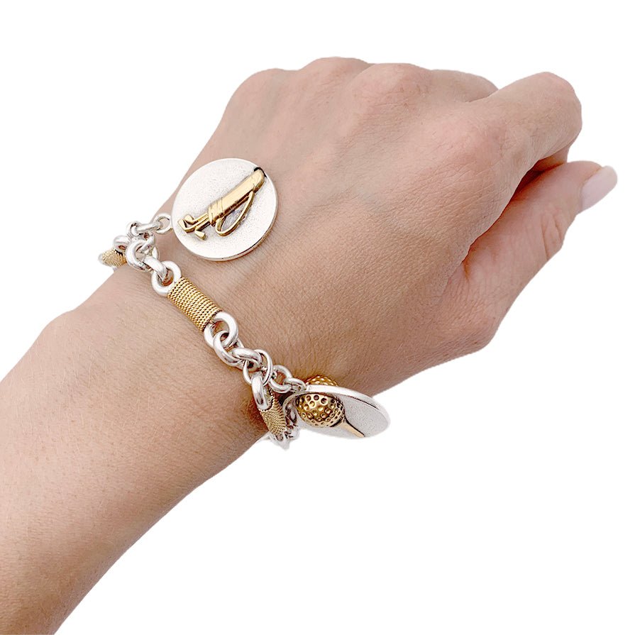 Bracelet HERMÈS "Golf" en or jaune et argent - Castafiore