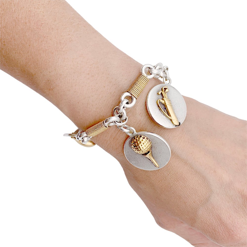 Bracelet HERMÈS "Golf" en or jaune et argent - Castafiore