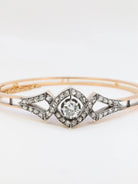 Bracelet jonc ancien fin 19ème en or rose, argent et diamants taille ancienne - Castafiore